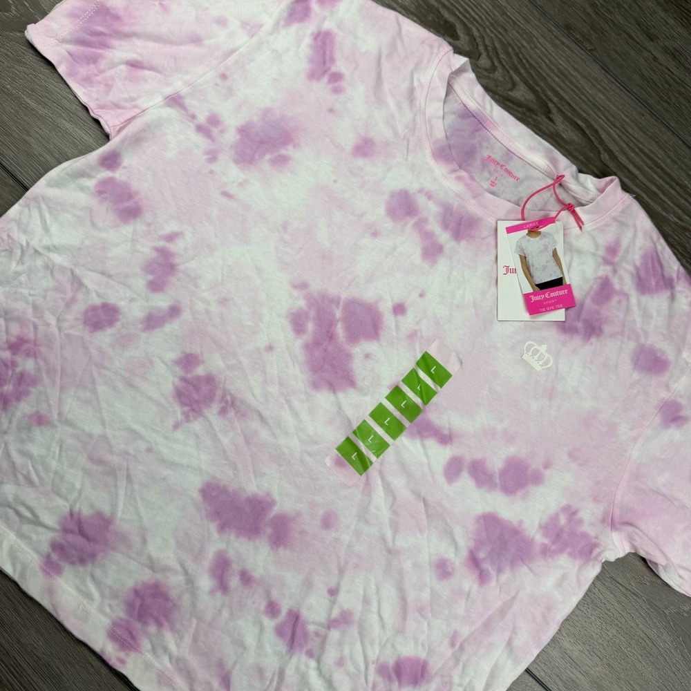 Juicy Couture Women's Sport Short Sleeve Tie Dye Tee Pink White Large New